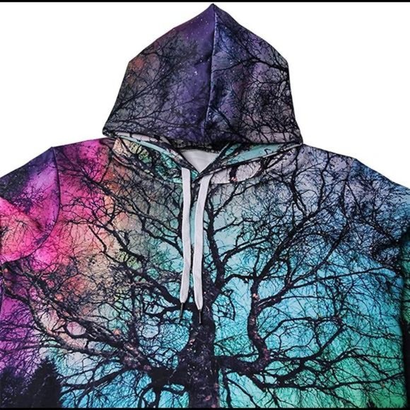 3D Novelty Hoodie Graphic Print Colorful Tree Pullover Sweatshirt - Picture 5 of 6